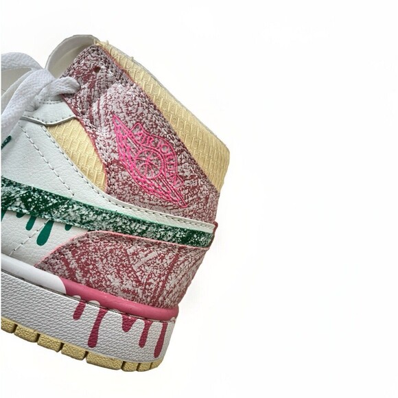 Nike Air Jordan 1 Mid Paint Drip Ice Cream White Pink Size 7Y/8.5 Women - Picture 12 of 13